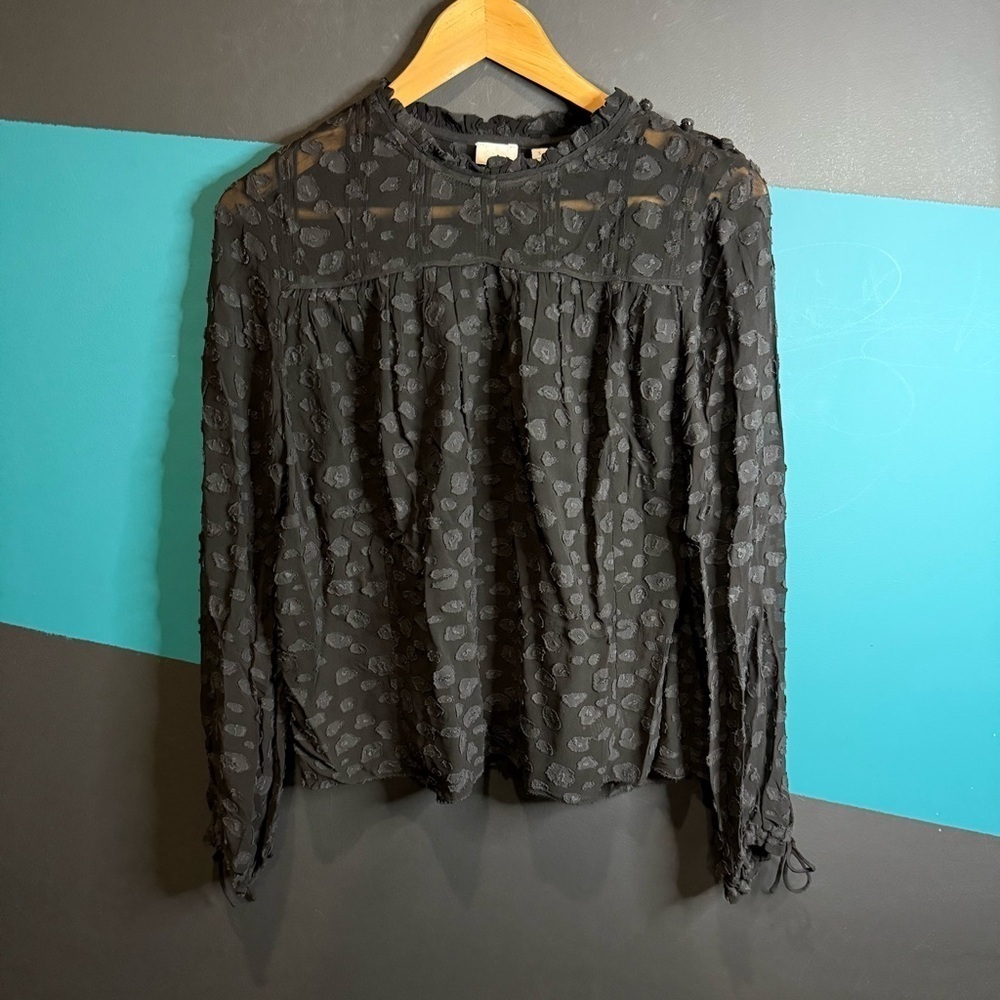 Wilfred Black Pleated Ruffled Long Sleeve Blouse
